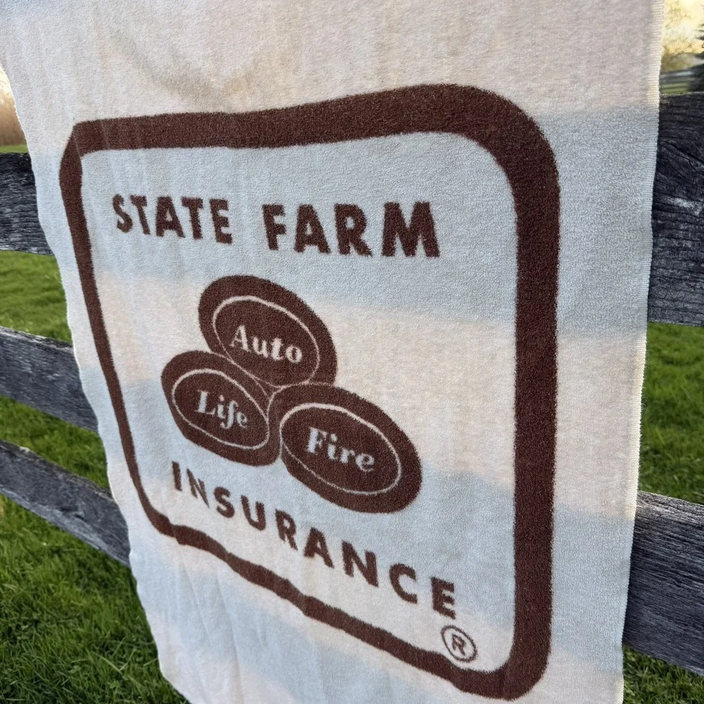 Vintage State Farm Insurance Promotional Beach Towel Size 57X34 70s Rare
